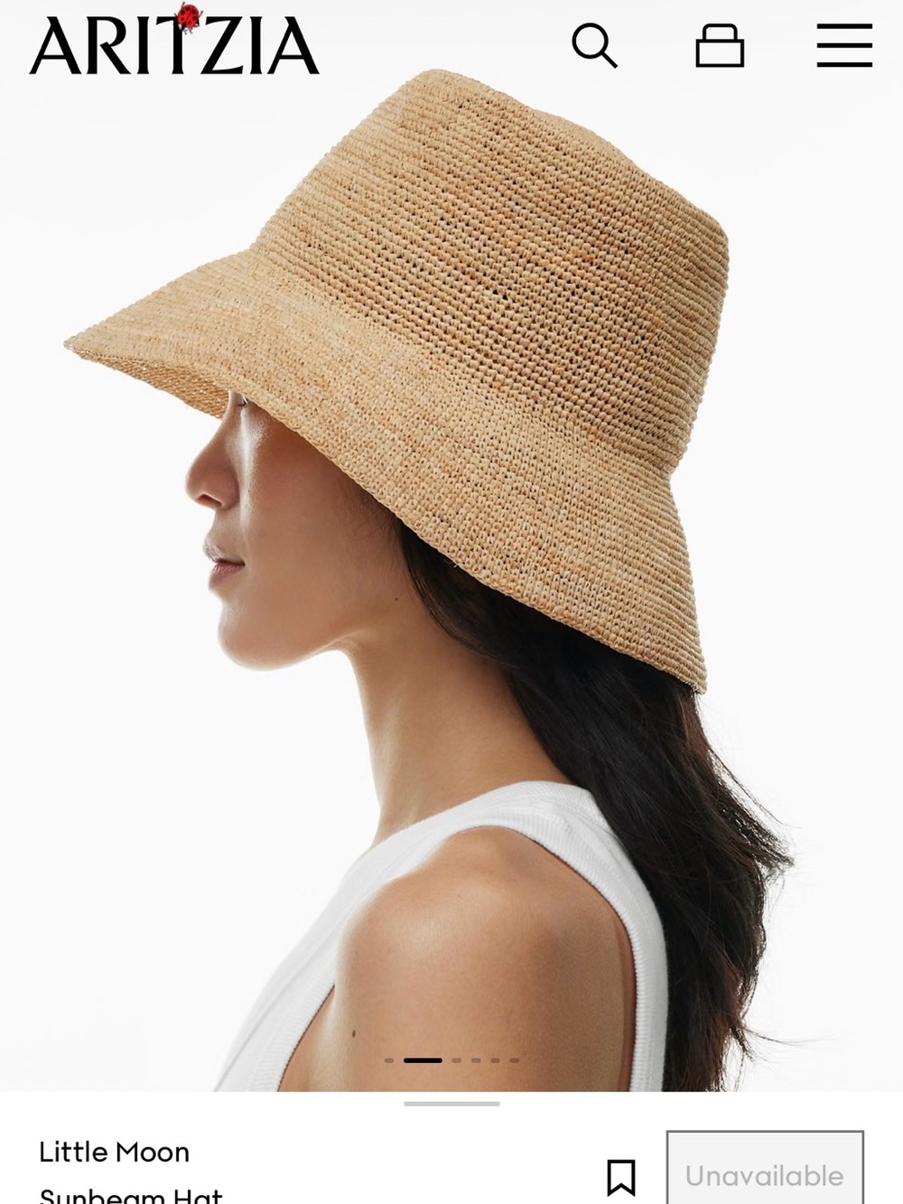 Aritzia Little Moon Straw Bucket Hat - Natural Tan Colour, size SMALL